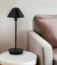 18" Black Metal Bedside Table Lamp With Black Cone Shade