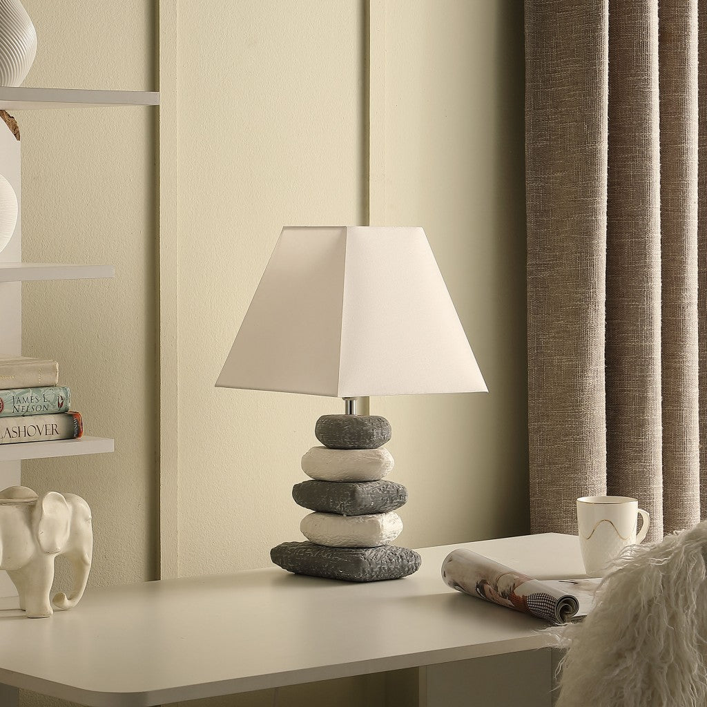 18" Gray Bedside Table Lamp With Off White Empire Shade