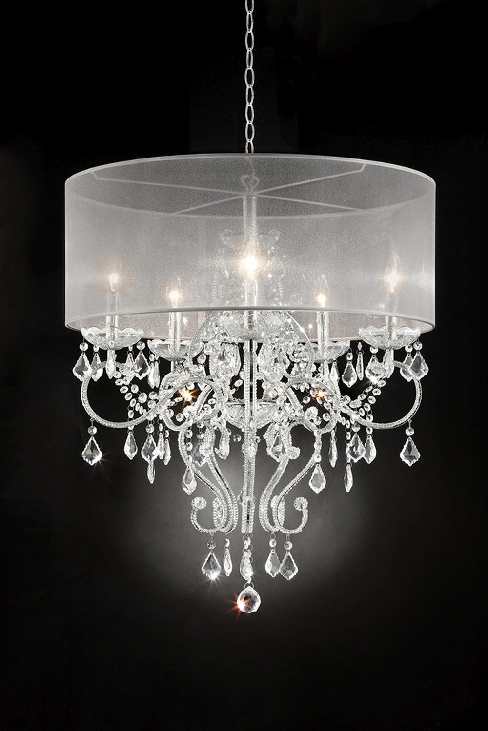 Glam Silver Faux Crystal Hanging Celing Lamp with See Thru Shade