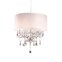 Glam Silver Crystals and White Shade Chandelier