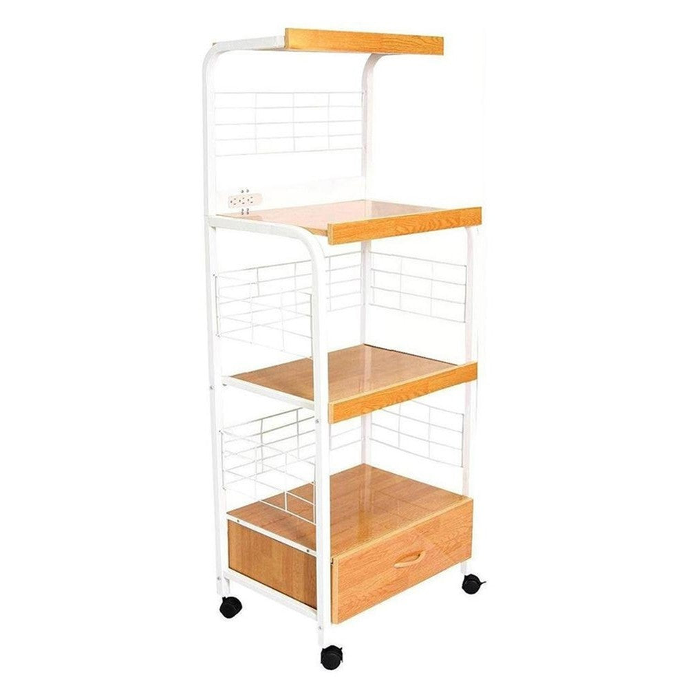 Mod White and Natural Microwave Kitchen Cart