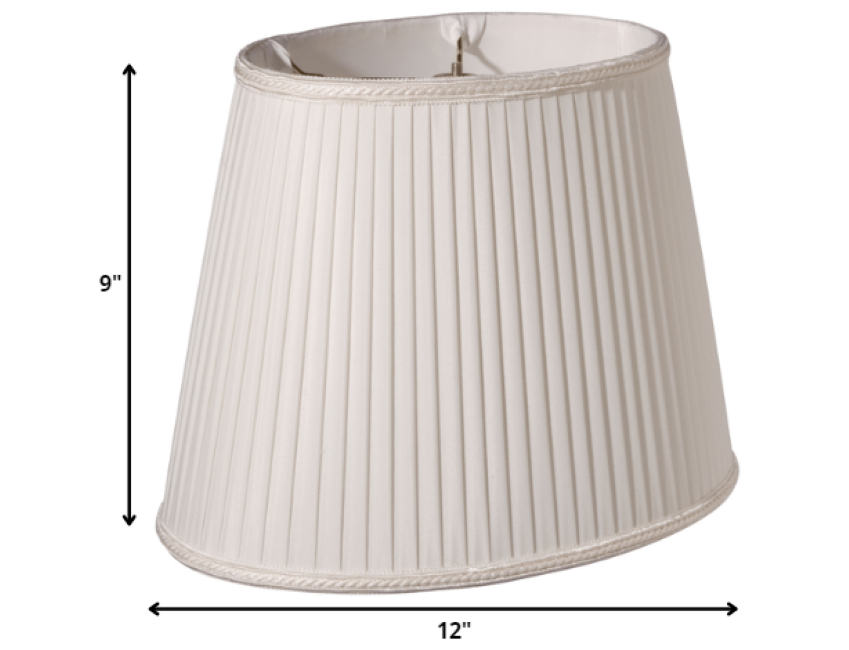 12" White Oval Side Pleat Shantung Lampshade