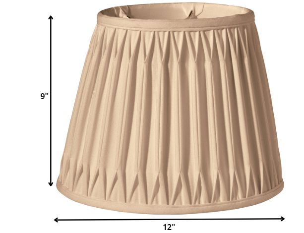 12" Vintage Gold Oval Smocked Pleat Shantung Lampshade