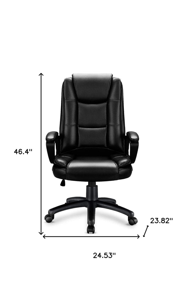 Black Faux Leather Seat Adjustable Executive Chair Metal Back Steel Frame
