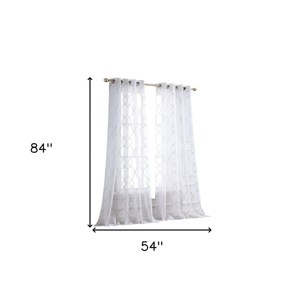 84” Charcoal Trellis Pattern Embroidered Window Curtain Panel