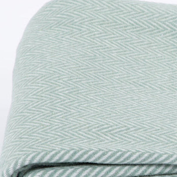 70" X 55" Sage Woven Cotton Herringbone Plush Throw Blanket