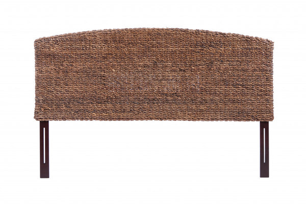 Brown Natural and Rustic Woven Banana Leaf Curved Queen Size Headboard