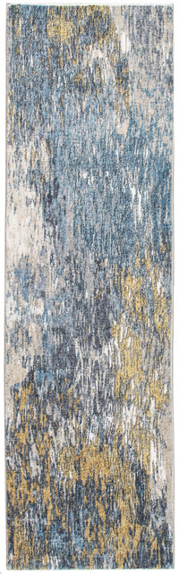 6' x 9' Blue and Gold Abstract Area Rug