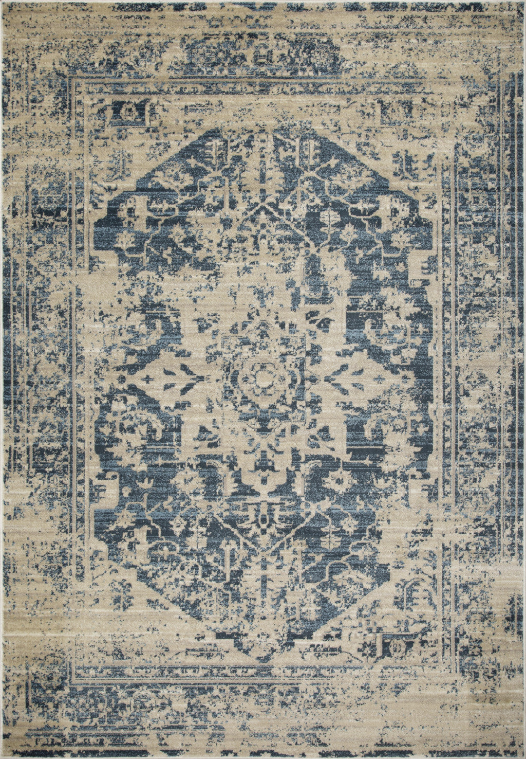 8' Ivory Round Oriental Area Rug