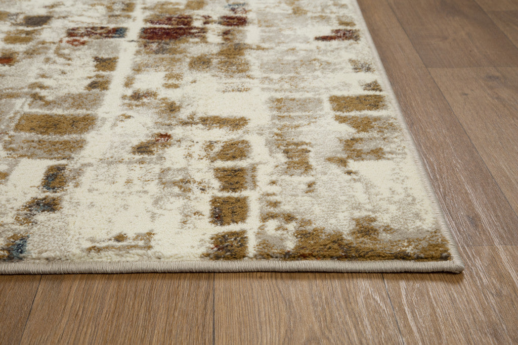 8' Natural Abstract Dhurrie Runner Rug