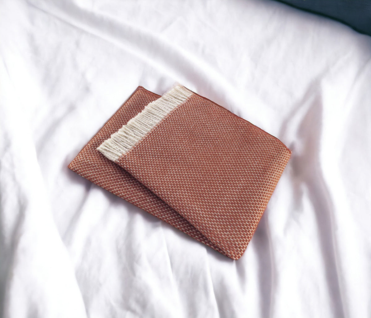 70" X 55" Terra Cotta Woven Cotton Plush Throw Blanket