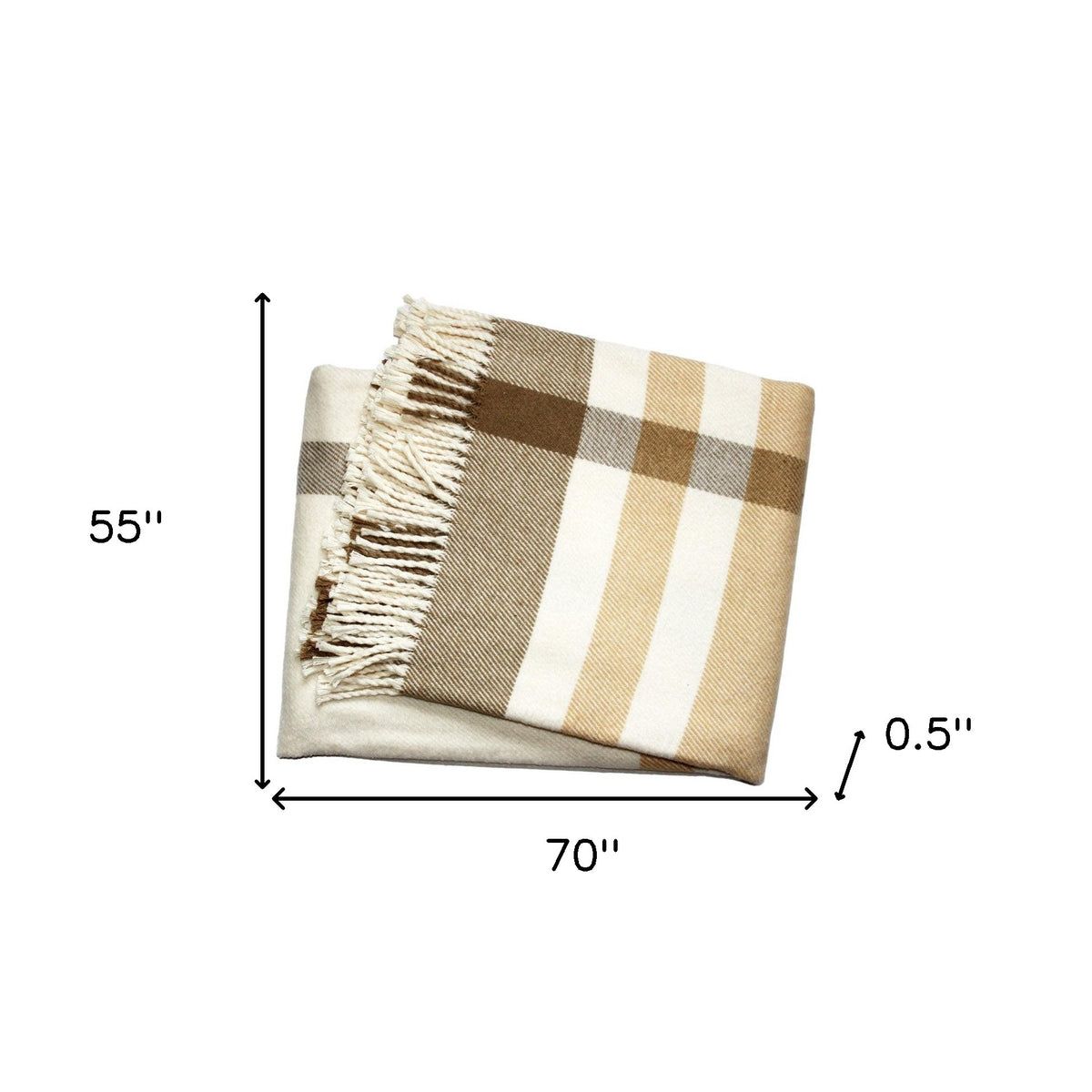 Plush Multi Beige Plaid Throw Blanket with Tassels