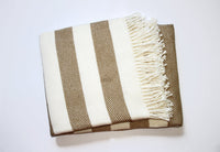 Cream and Stone Slanted Stripe Fringed Throw Blanket