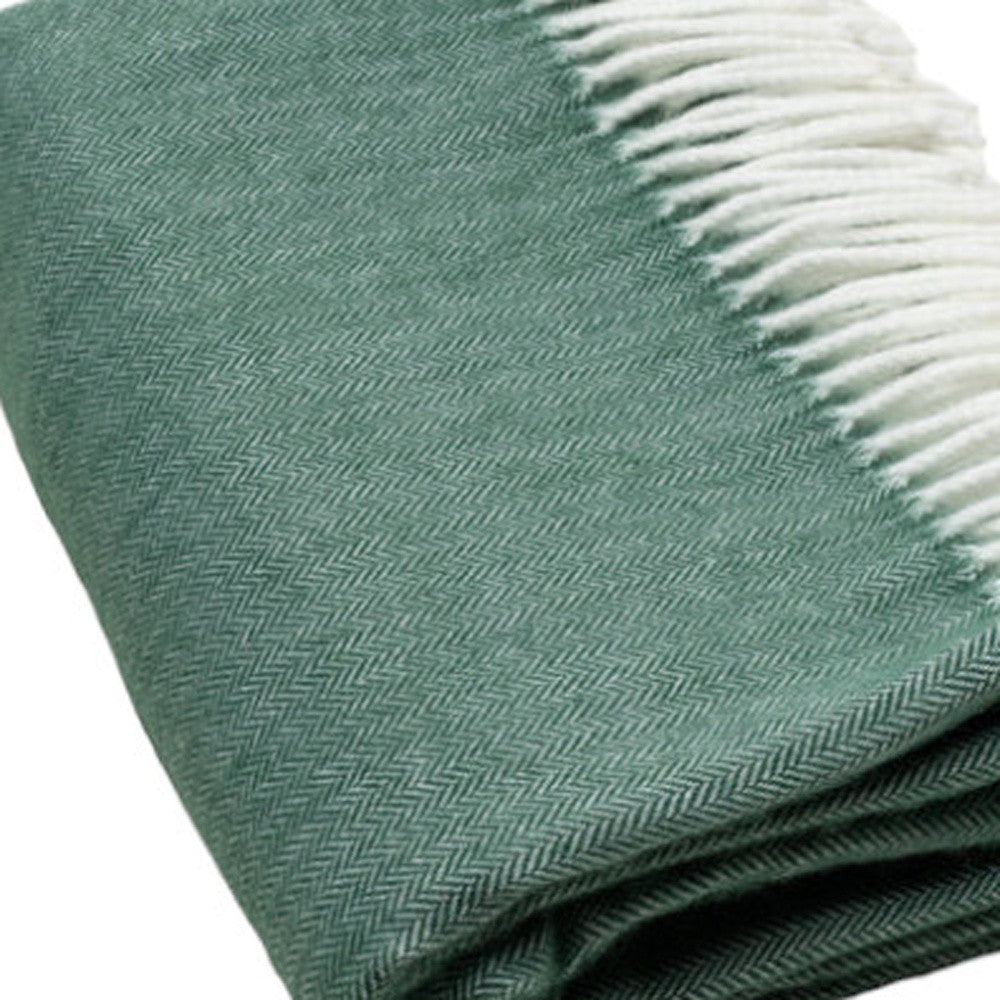 Moss Green Soft Acrylic Herringbone Throw Blanket