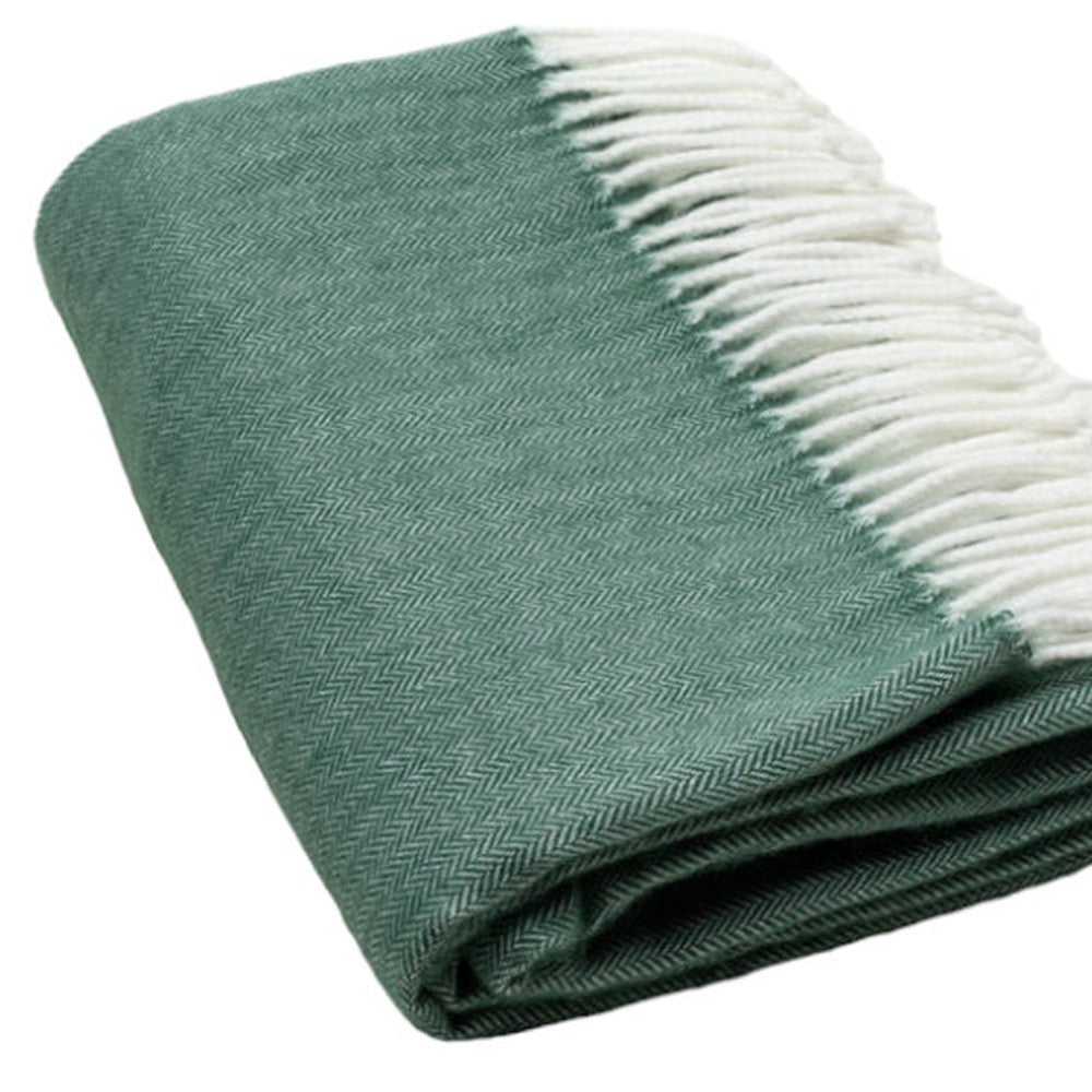 Moss Green Soft Acrylic Herringbone Throw Blanket