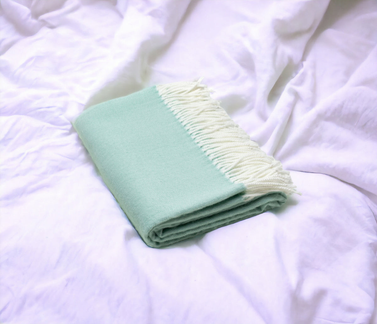 Green Woven Acrylic Herringbone Plush Reversable Throw