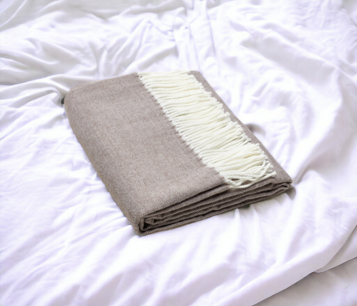 Light Taupe Soft Acrylic Herringbone Throw Blanket