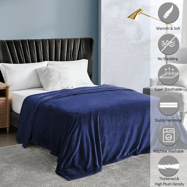 Blue Woven Polyester Solid Color Reversable Twin Blanket