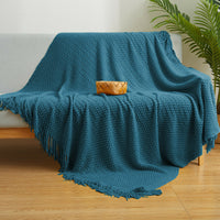 Blue Knitted Acrylic Gingham Reversable Twin Blanket