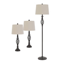 Set of Three Retro Metal Floor and Table Lamp Set