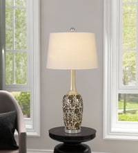 Set Of Two 30" Silver Metal Two Light Bedside Table Lamps With White Globe Shade