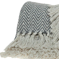 Handloomed Dark Gray Cotton Throw Blanket with Tassels