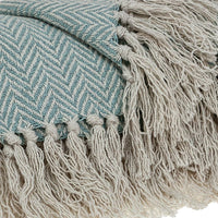 Handloomed Pale Aqua Cotton Throw Blanket with Tassels