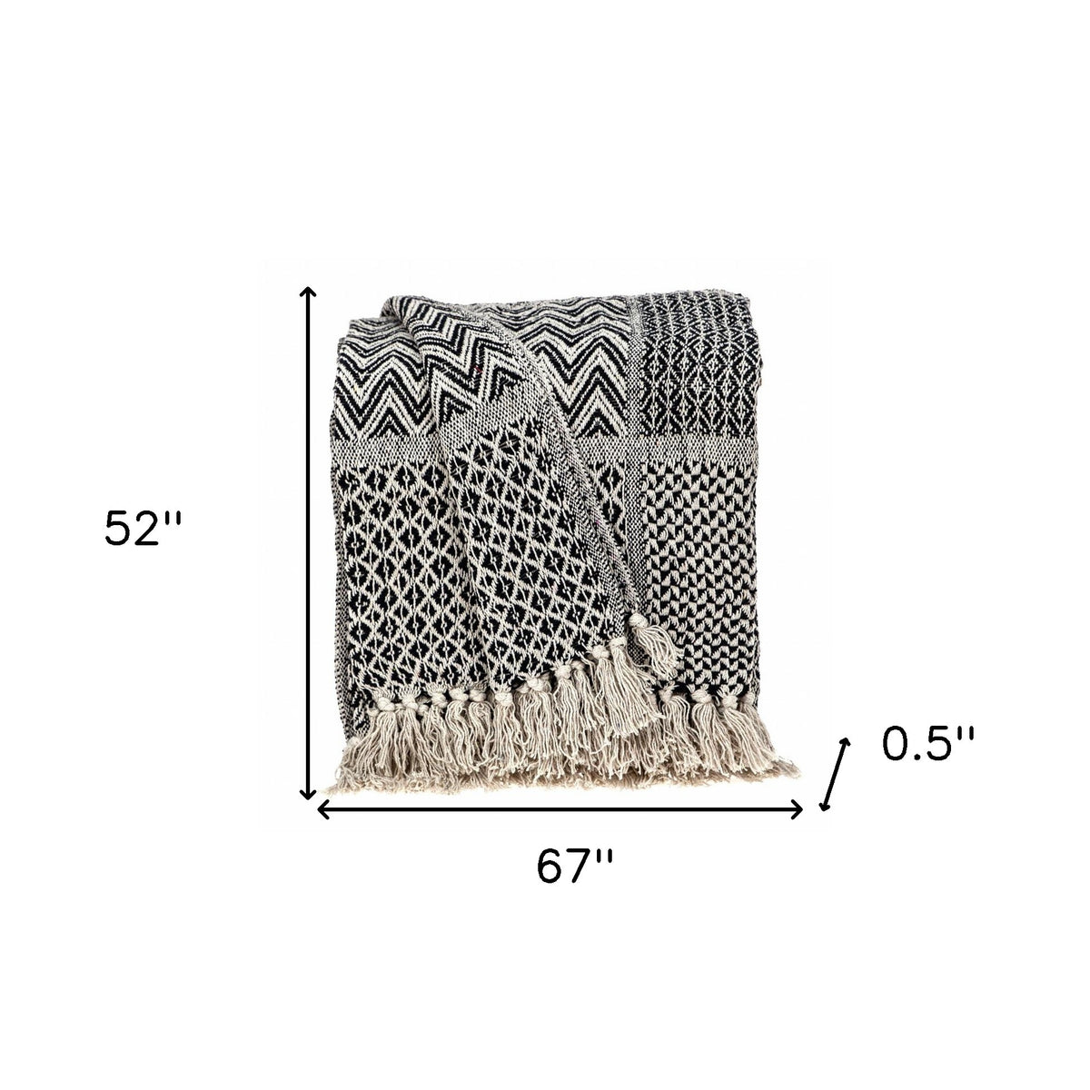 Beige and Black Multi Pattern Woven Handloom Throw Blanket