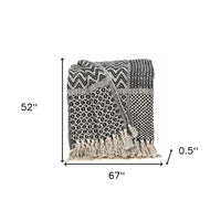 Beige and Black Multi Pattern Woven Handloom Throw Blanket