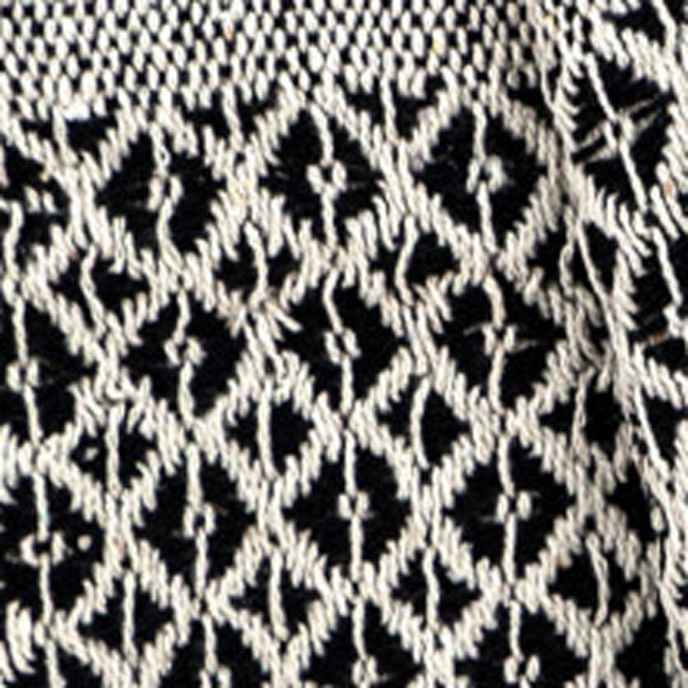 Beige and Black Multi Pattern Woven Handloom Throw Blanket