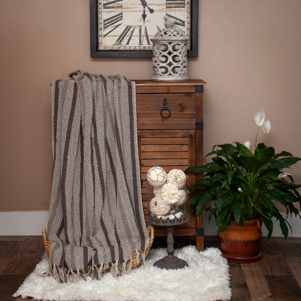 Brown and Taupe Striped Woven Handloom Throw