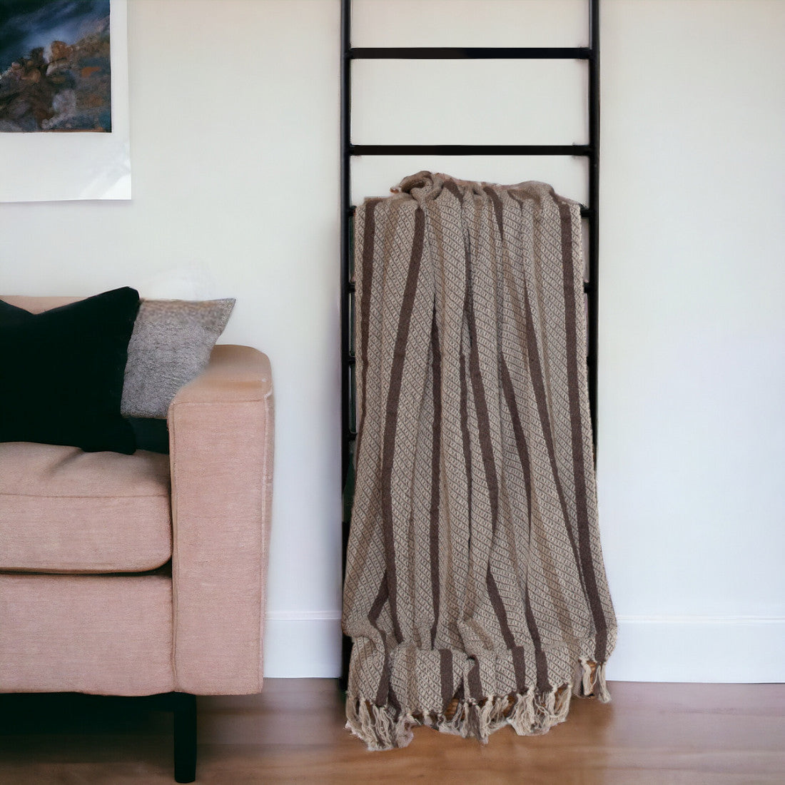 Brown and Taupe Striped Woven Handloom Throw