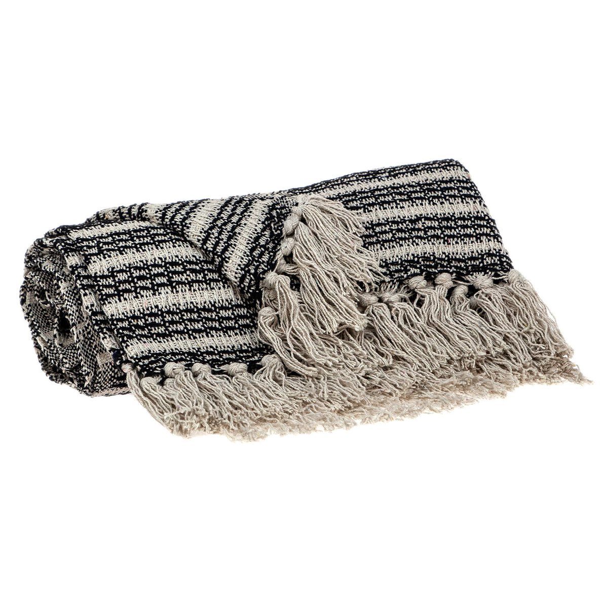 Black and Beige Striped Woven Handloom Throw Blanket