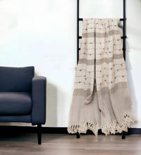 Tufted Beige Fringed Woven Handloom Throw