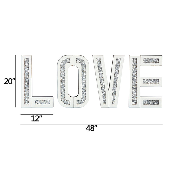 Silver Mirrored Mosaic Crystal Bling LOVE Wall Decor