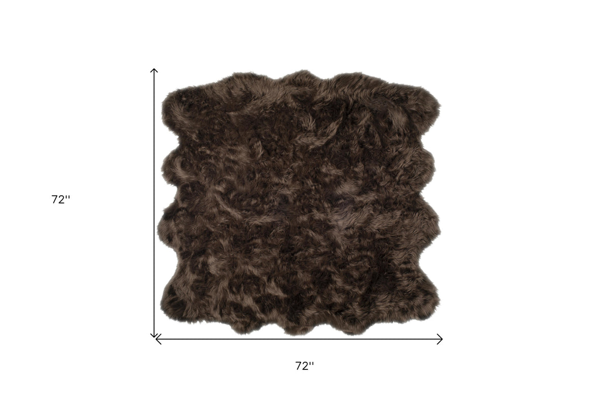 6' X 6' Chocolate Faux Fur Washable Non Skid Area Rug