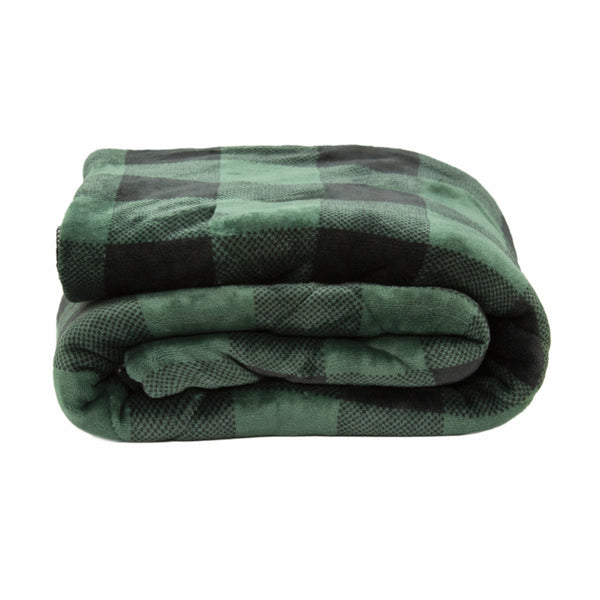 Buffalo Black Green Printed Velvet and Velvet Throw Blanket