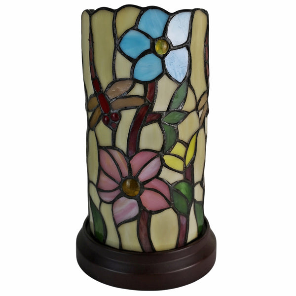 10" Red and Beige Dragonfly Stained Glass Accent Lamp