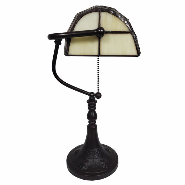 19" Dark Brown Candlestick Table Lamp With Beige Dome Shade