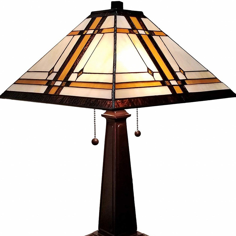 22" Dark Brown Metal Two Light Candlestick Table Lamp With Beige Shade