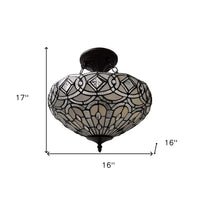 Black and Gray Tiffany Style Two Light Glass Dimmable Semi Flush Ceiling Light