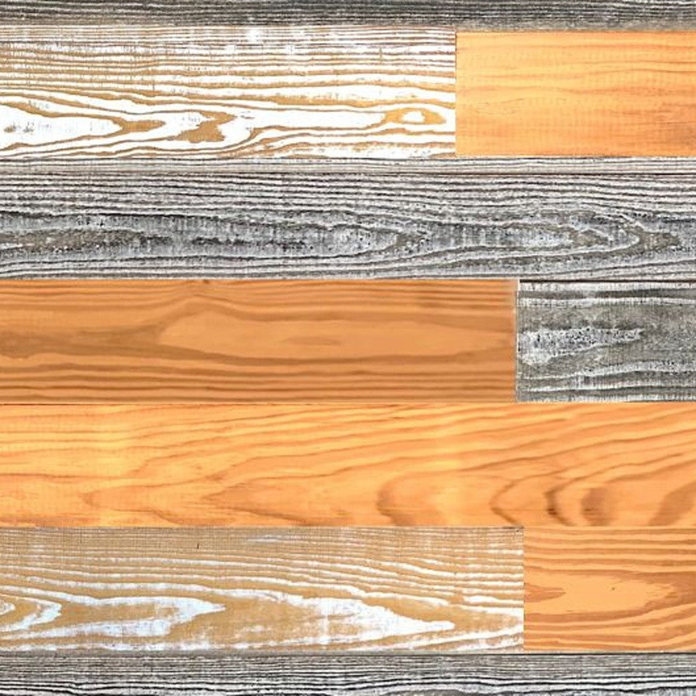 5" x 48" Thermo Treated Gold Whitewash and Gray Mixed Color Wood Wall Plank Set