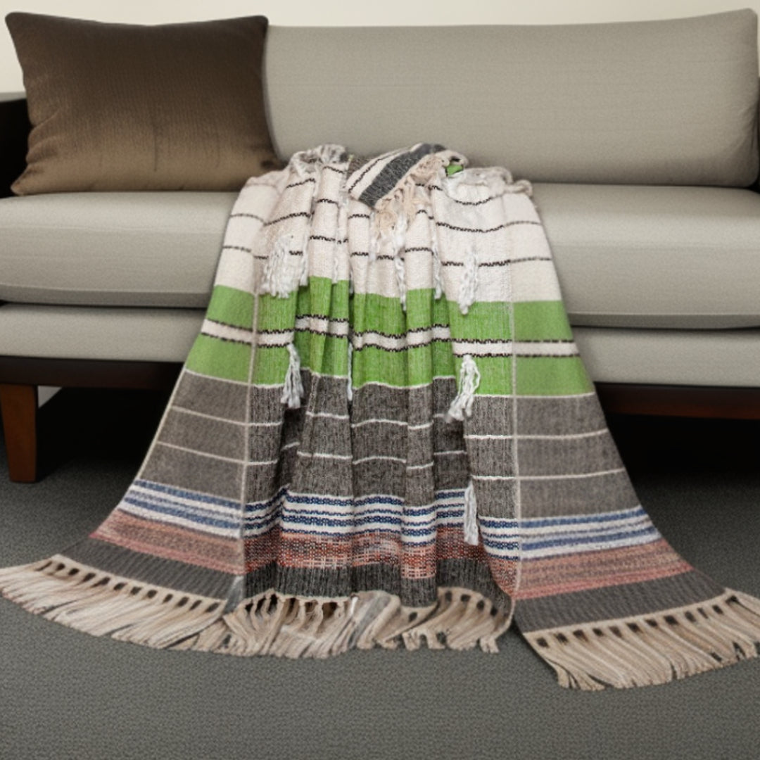 Beige And Black Woven Wool Solid Color Reversable Throw