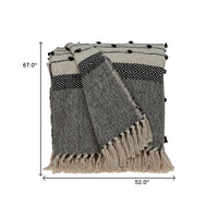 Beige And Black Woven Wool Solid Color Reversable Throw