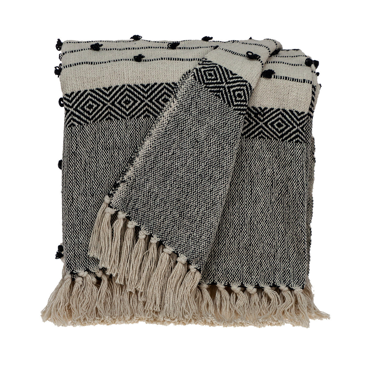 Beige And Black Woven Wool Solid Color Reversable Throw