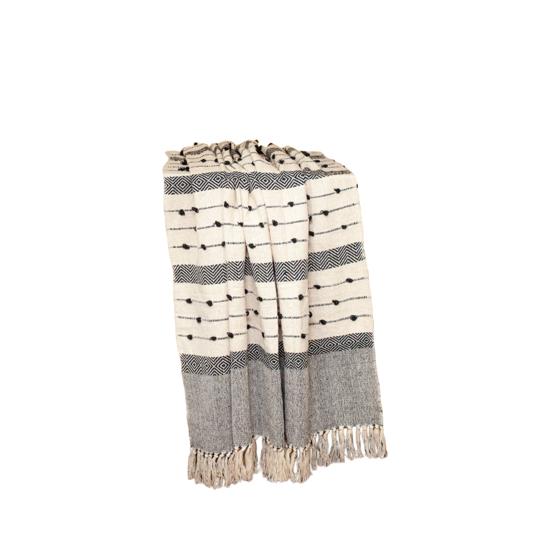 Beige And Black Woven Wool Solid Color Reversable Throw