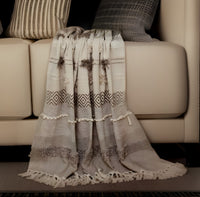 Beige Woven Wool Solid Color Reversable Throw