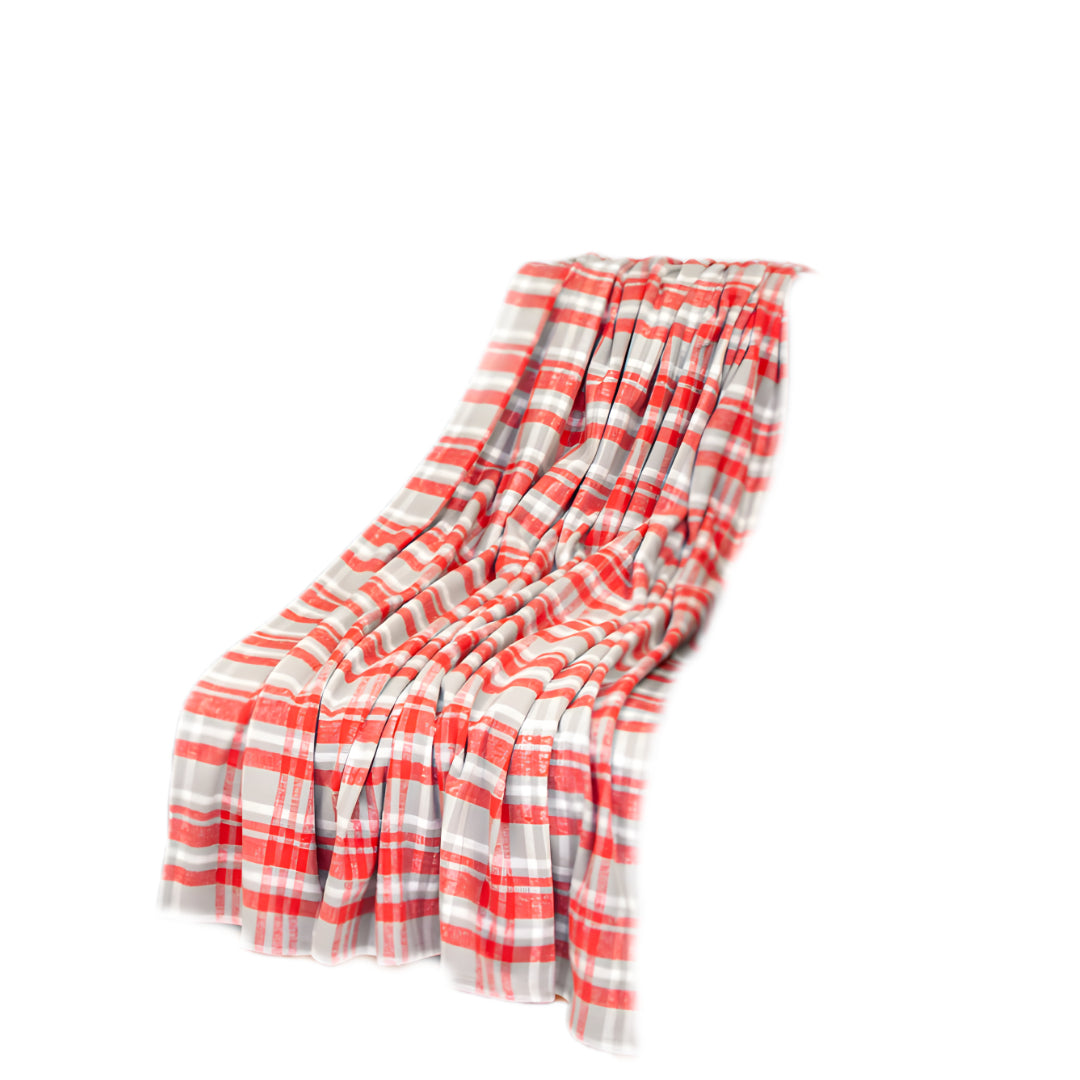 Red Woven Cotton Plaid Throw Blanket