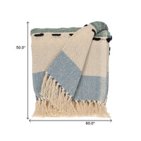 Blue Woven Cotton Abstract Throw Blanket