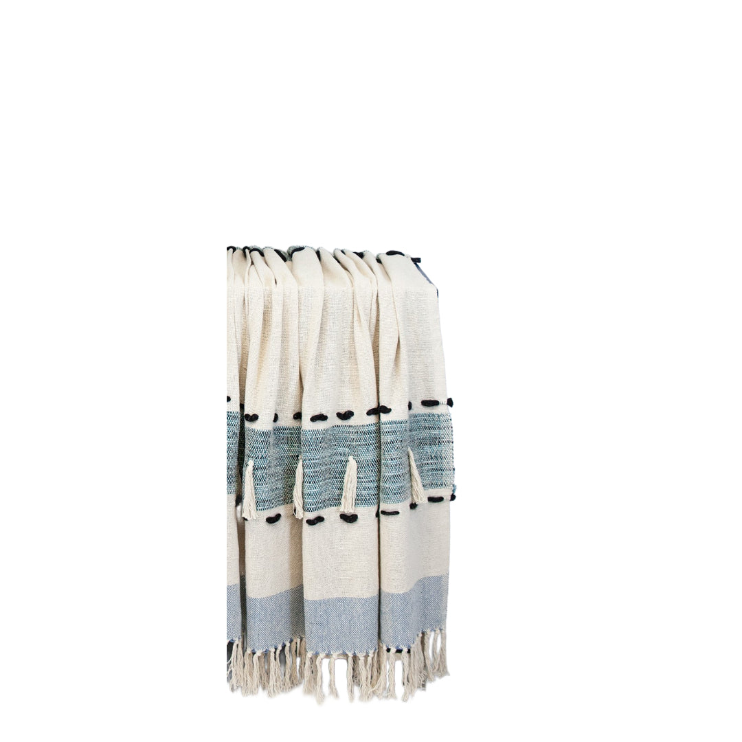 Blue Woven Cotton Abstract Throw Blanket